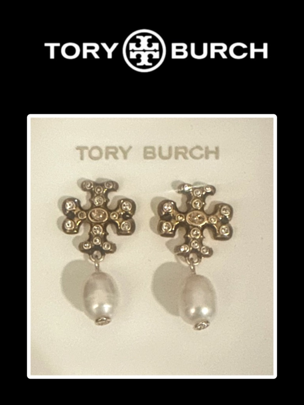 Tory Burch Roxanne Jeweled Pearl drop Earrings - NEW